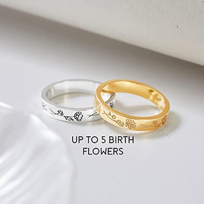 Green Millie birth month flowers ring featuring floral design, perfect family gift for moms, crafted in sterling silver.