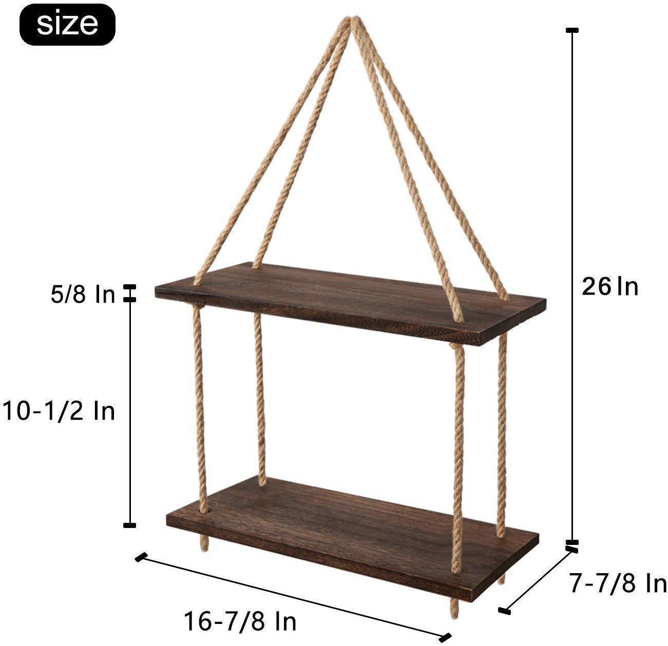 Wood hanging shelf with jute rope, wall-mounted storage organizer for home and garden by Carmine Athena.