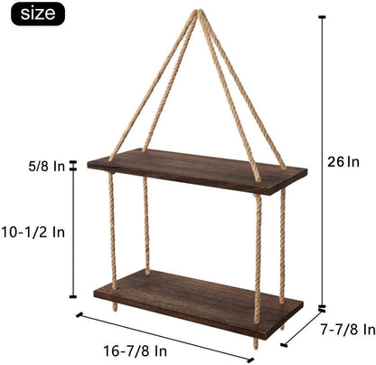Wood hanging shelf with jute rope, wall-mounted storage organizer for home and garden by Carmine Athena.