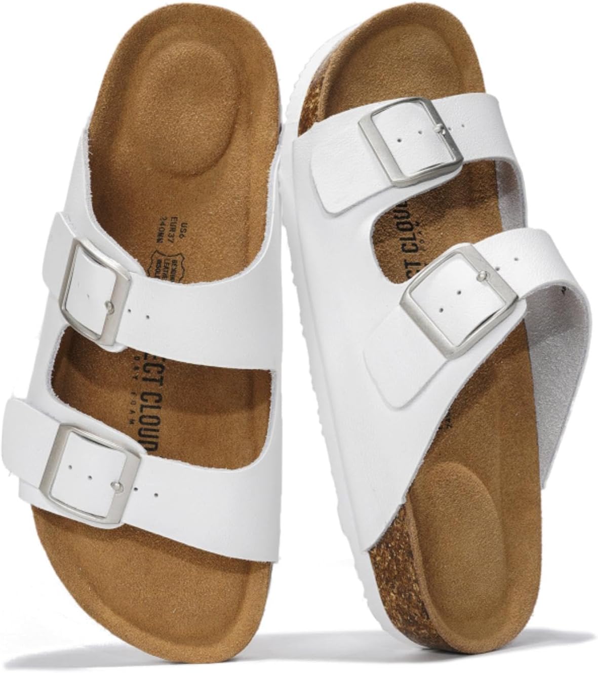 Project Cloud 100% Genuine Leather Womens Sandals Slides for Women (Venita) | Cork Footbed Sandals for Women with Memory Foam and Arch Support Vacation Essentials Slides Women Footwear Flat Sandals