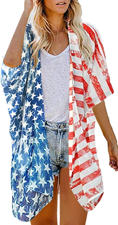 CHICGAL Womens Floral Kimono Cardigan Beach Cover Up Casual Summer Tops | 2026 Puff Sleeve Open Front Chiffon Outfit,Hawaiian Shirt,Beach Vacation Swimwear, Plus Top,Boho ladies Blouse,Cruise Resort