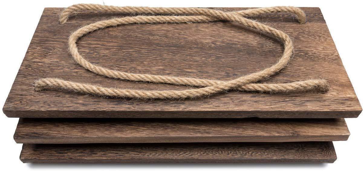 Carmine Athena 3-tier wooden hanging shelf with jute rope for wall storage, ideal for home and garden organization.
