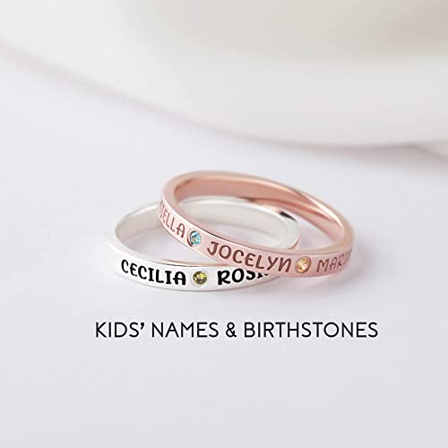 Green Millie personalized mom ring featuring engraved kids&