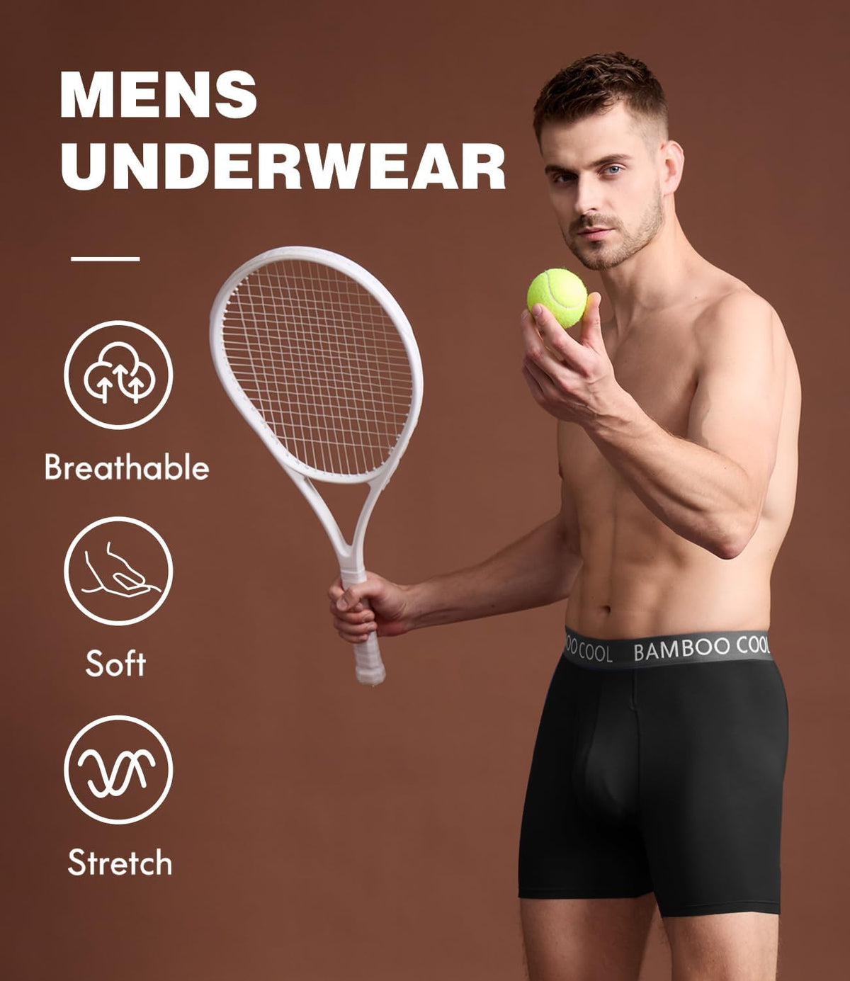 BAMBOO COOL Ultra Soft &amp; breathable Mens Underwear Boxer Briefs Pack | Natural Bamboo Fabric‌,No Ride Up,Softer&amp;Cooler than Cotton,Lightweight&amp;breathable,Daily Wear,Outdoor