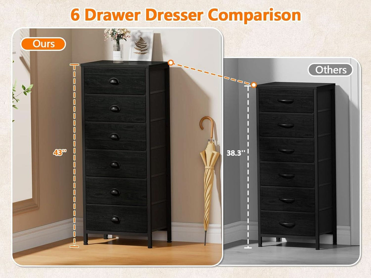 Tall Dresser With 6 Drawers Black Vertical Nightstand