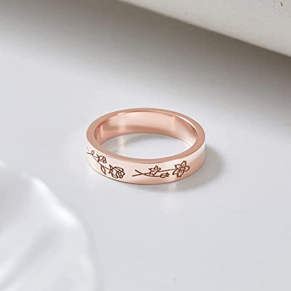 Green Millie birth month flowers ring featuring floral design, perfect as a family or mother’s gift, crafted in rings style.