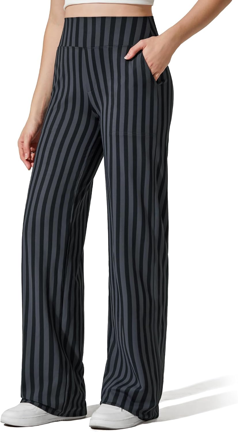 G4Free Yoga Pants for Women Wide Leg Pants with Pockets High Waisted | Moisture Wicking, Soft Comfortable Feel, 4-Way Stretch, Faux Fly, Faux Back Pockets, Yoga, Work &amp; Casual Wear