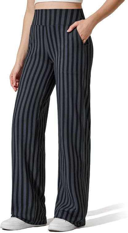 G4Free Yoga Pants for Women Wide Leg Pants with Pockets High Waisted | Moisture Wicking, Soft Comfortable Feel, 4-Way Stretch, Faux Fly, Faux Back Pockets, Yoga, Work &amp; Casual Wear