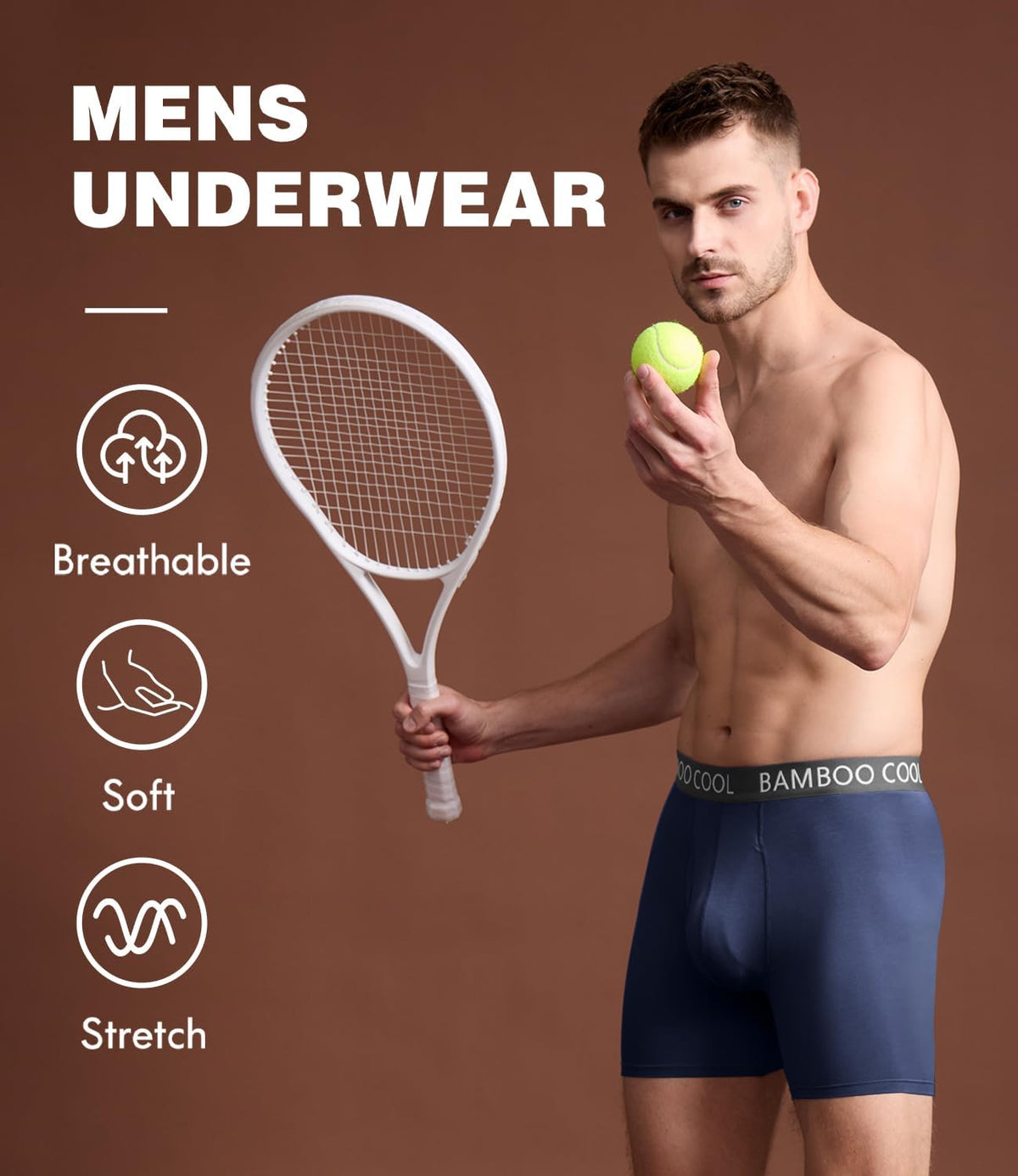 BAMBOO COOL Ultra Soft &amp; breathable Mens Underwear Boxer Briefs Pack | Natural Bamboo Fabric‌,No Ride Up,Softer&amp;Cooler than Cotton,Lightweight&amp;breathable,Daily Wear,Outdoor