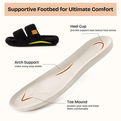 EverFoams Womens Fuzzy Open-toe Slippers Memory Foam Indoor House Shoes | machine-washable,gifts,memory foam,anti-slip sole,lightweight,indoor and outdoor,cozy