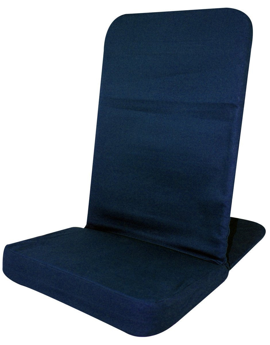Alabaster OMSutra folding meditation chair with cushioned seat and wooden frame, portable for outdoor and indoor meditation sessions.