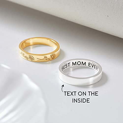 Green Millie birth month flowers ring featuring floral design, perfect gift for mom, family-inspired mother ring.
