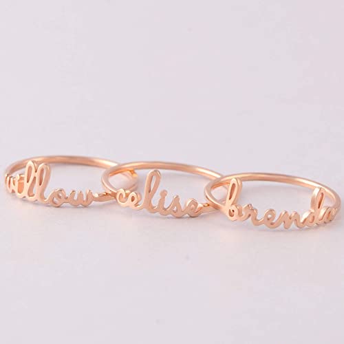 Stackable name ring by Green Millie featuring a minimalist design, perfect as a mother or family ring.