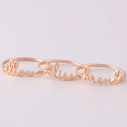 Stackable name ring by Green Millie featuring a minimalist design, perfect as a mother or family ring.