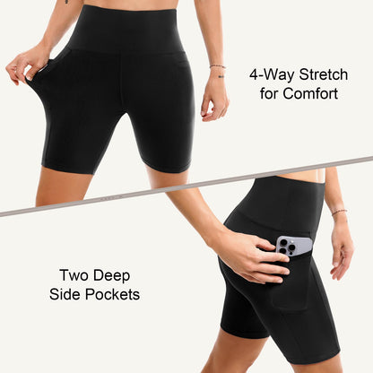 Leafigure 2 Pack Womens Biker Shorts with Pockets 6" | High Waisted, Tummy Control, Running, Gym, Workout, Yoga Shorts