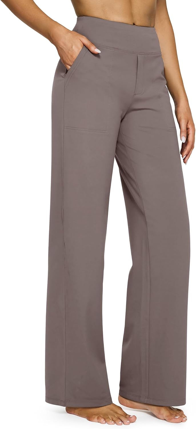 G4Free Yoga Pants for Women Wide Leg Pants with Pockets High Waisted | Moisture Wicking, Soft Comfortable Feel, 4-Way Stretch, Faux Fly, Faux Back Pockets, Yoga, Work &amp; Casual Wear