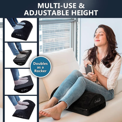 Ergonomic Under Desk Foot Rest Memory Foam Black Adjustable