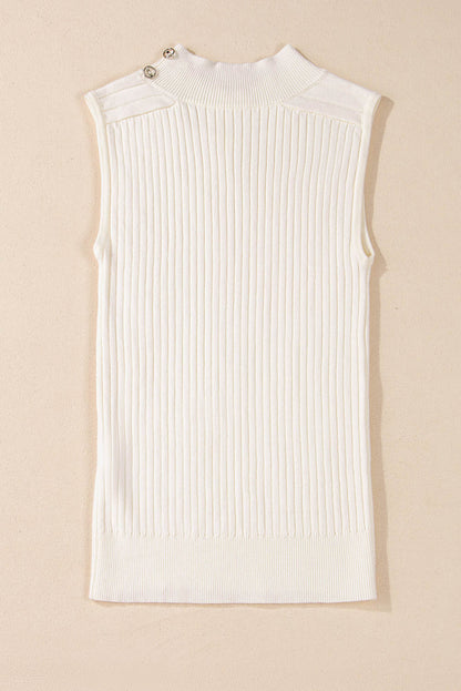 White ribbed knit high neck sweater vest by Carmine Juneberry, featuring a cozy, fitted design perfect for layered tops.
