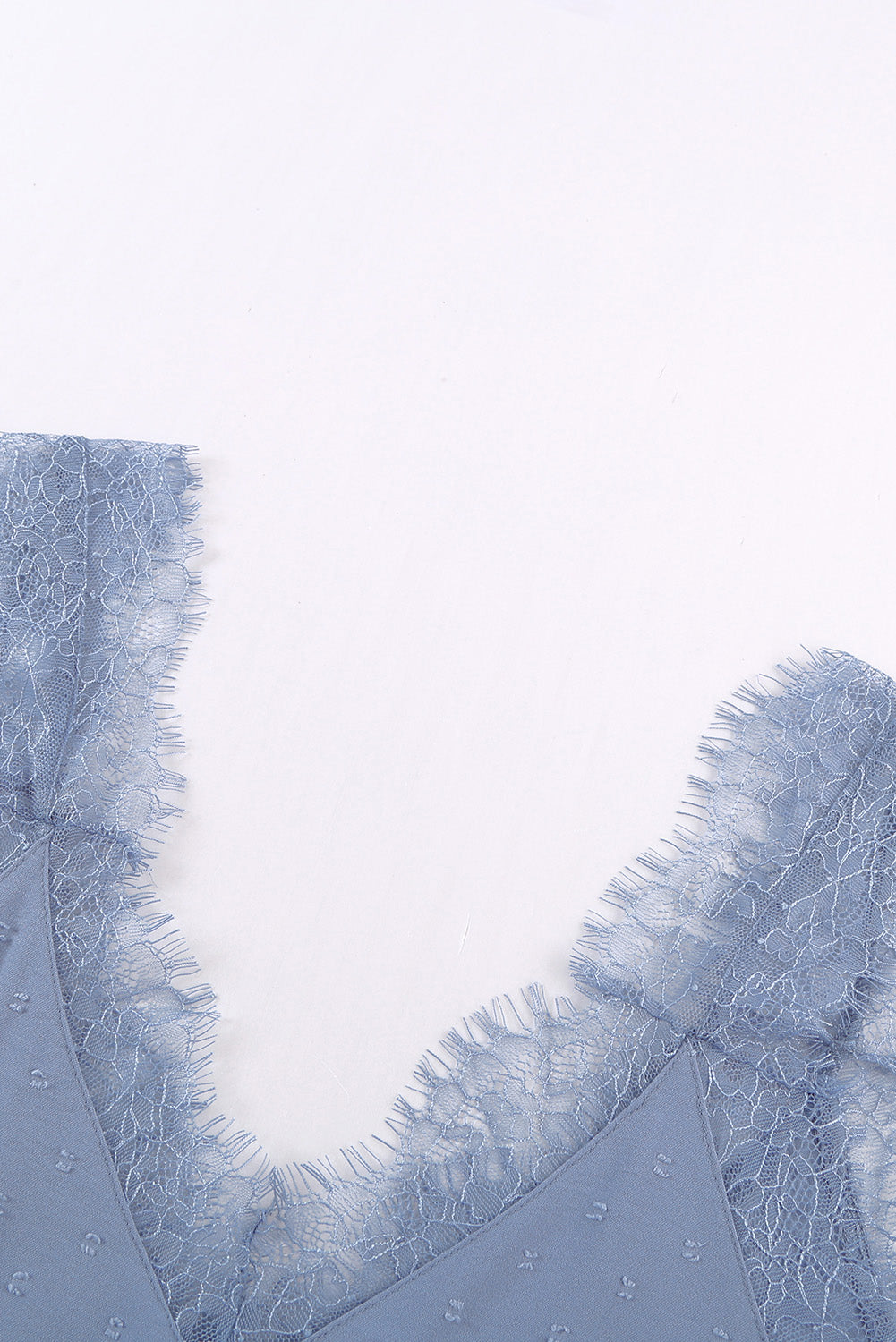 Sky blue eyelash V-neck camisole tank top for women, lightweight Lavender Pallas clothing with delicate eyelash detailing.