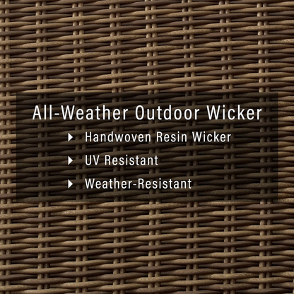 Start2Finish 5-piece outdoor loveseat furniture set with two armchairs, side table, and coffee table on a patio.
