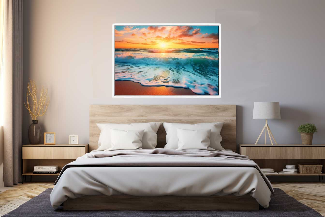 Sunset Beach Canvas Art Print by Start2Finish showcasing vibrant coastal scene on a home decor canvas.