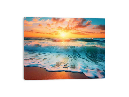 Sunset Beach canvas art print by Start2Finish featuring a vibrant seaside scene, perfect for home wall decor.