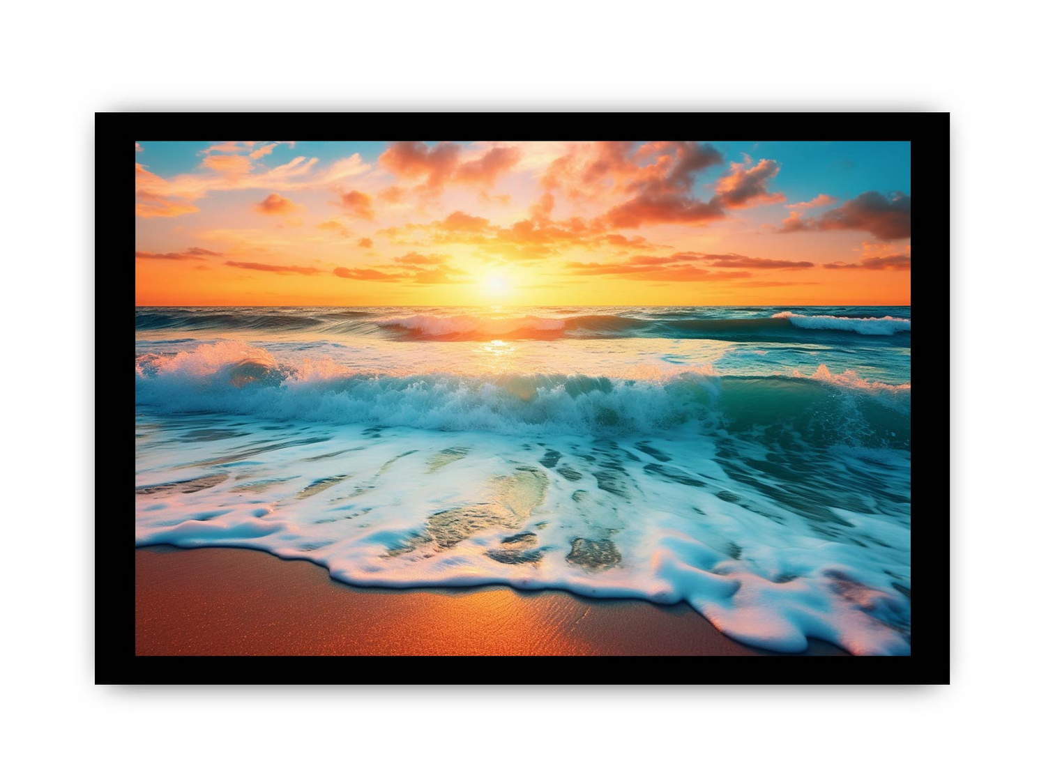 Sunset Beach canvas art print by Start2Finish featuring a vibrant coastal sunset scene for home decor.