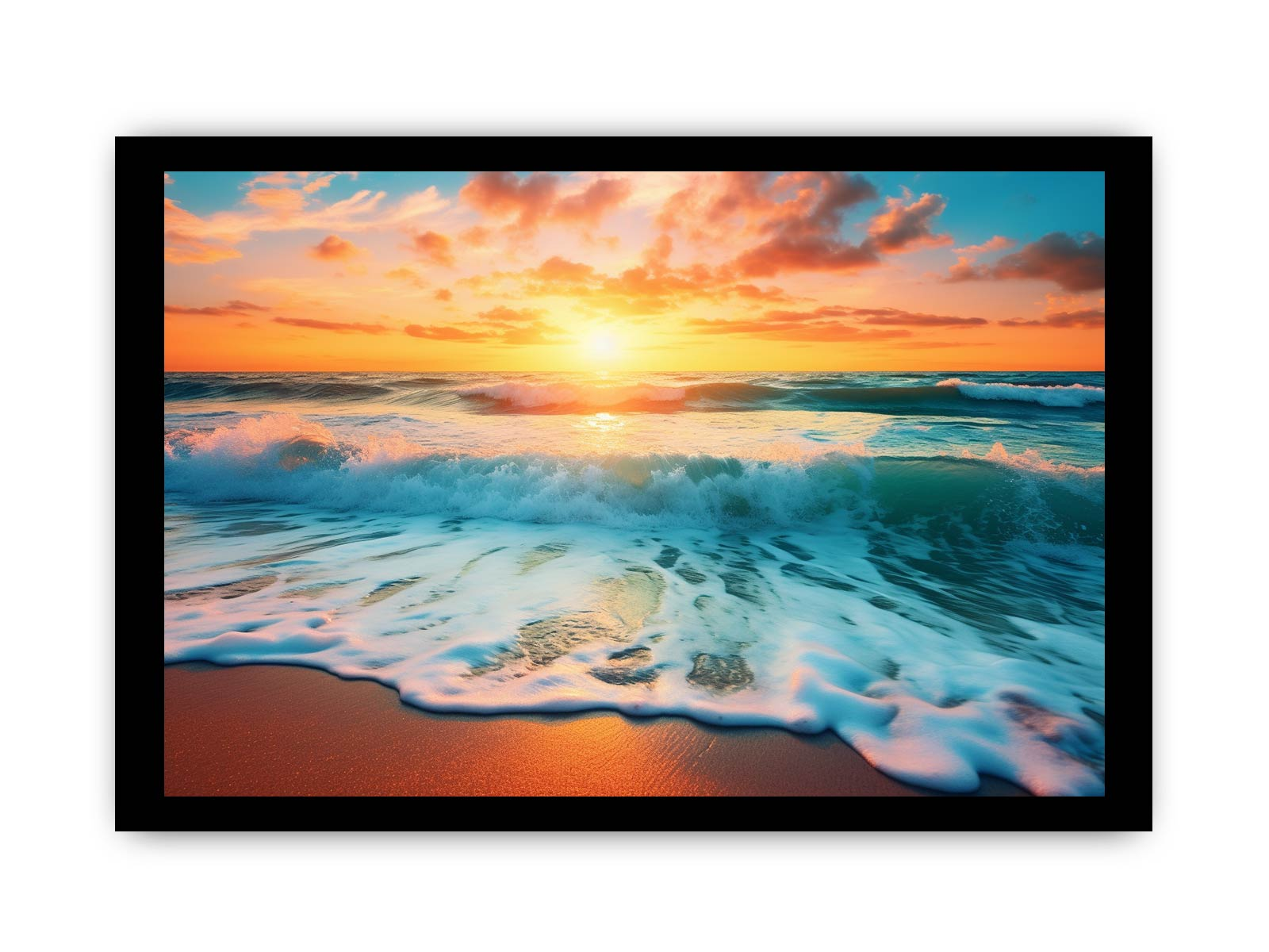 Sunset Beach canvas art print by Start2Finish featuring a vibrant coastal sunset scene for home decor.