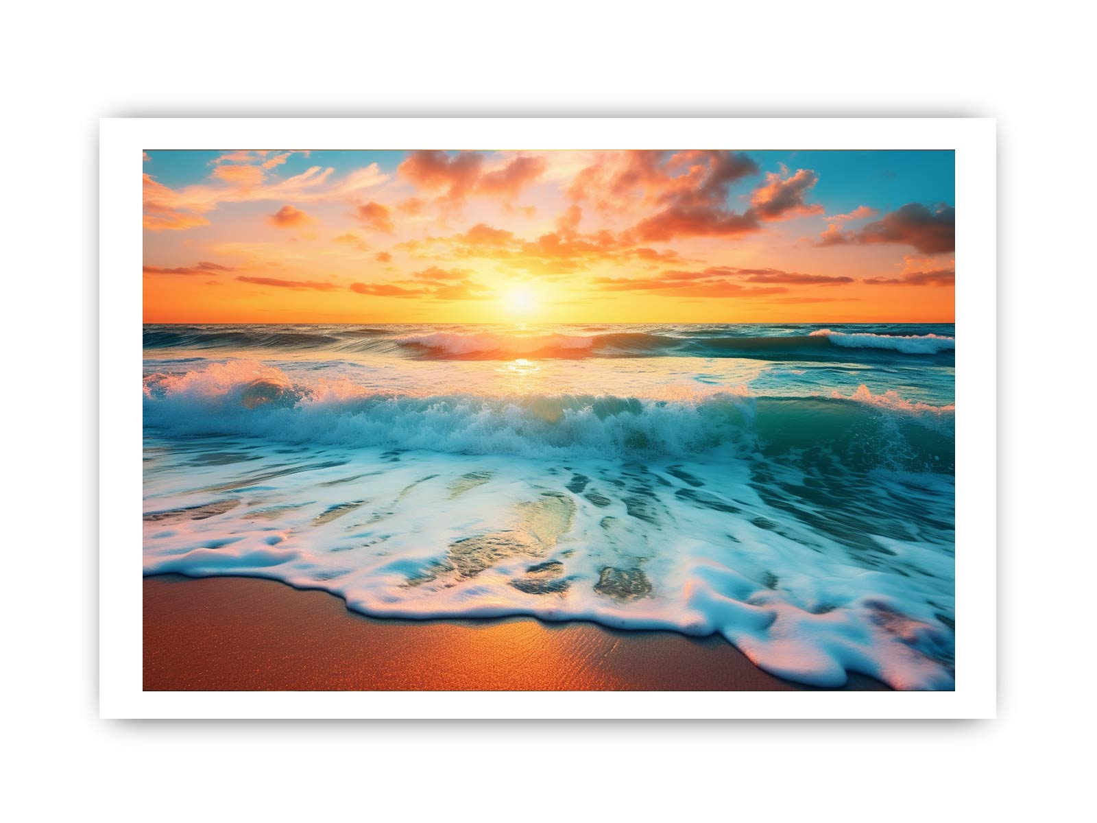 Sunset Beach canvas art print by Start2Finish showing a vibrant sunset over a peaceful shoreline for home decor.