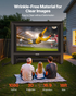 Start2Finish 18ft inflatable movie screen set up outdoors with portable storage bag for backyard movies and outdoor home theater.