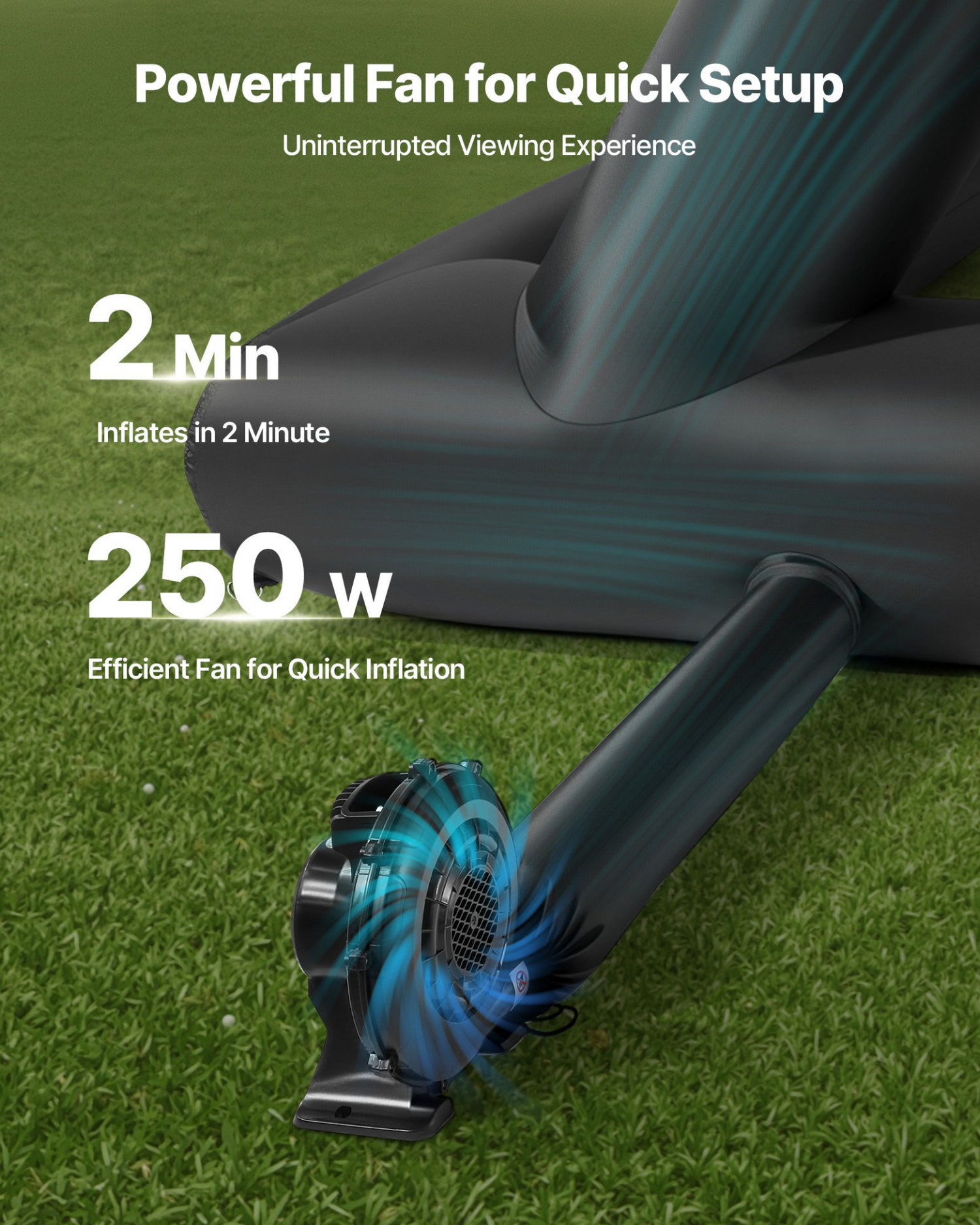 Start2Finish 18FT inflatable outdoor movie screen set up with projector, portable storage bag, ideal for backyard, home theater, or parties.