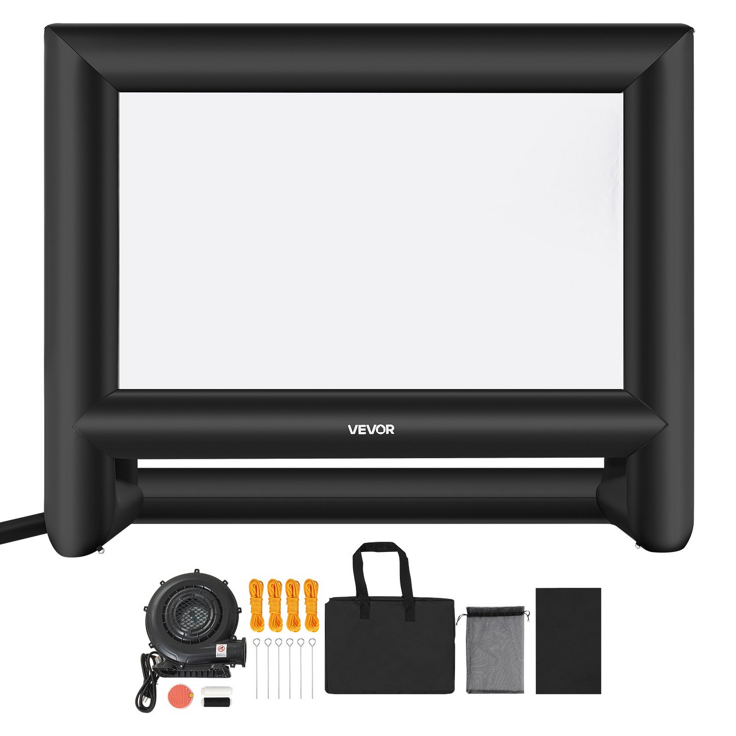 Start2Finish VEVOR 18FT inflatable outdoor movie screen set up with projector, portable storage bag, ideal for backyard and outdoor parties.