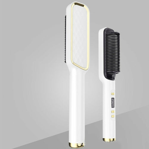 Maroon Asteria electric hair straightener brush and hot comb with anti-scalding features, designed for smooth, straight hair.