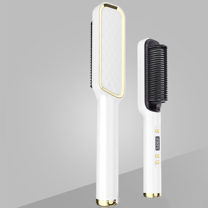 Maroon Asteria electric hair straightener brush with anti-scalding hot comb for smooth, sleek hair styling.