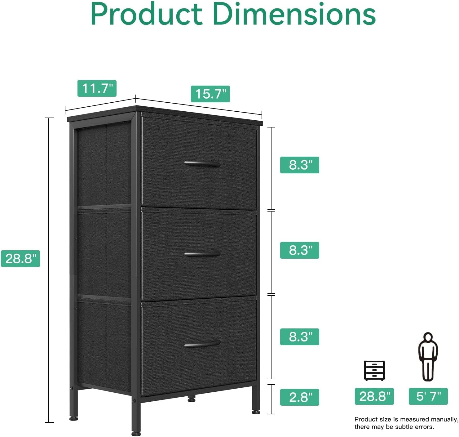 Black Peach Maple 3-drawer bedroom dresser nightstand with compact design, featuring sleek drawer handles and modern furniture style.