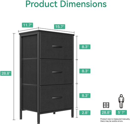 Black Peach Maple 3-drawer bedroom dresser nightstand with compact design, featuring sleek drawer handles and modern furniture style.