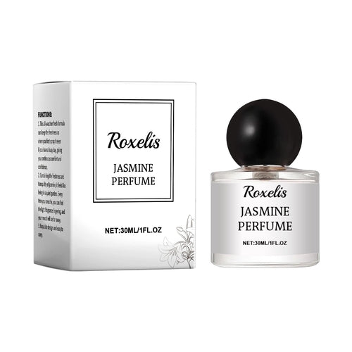 Carmine Juneberry Roxelis Jasmine Romantic Party Perfume bodycare bottle, 30ml, with floral jasmine scent and elegant packaging.