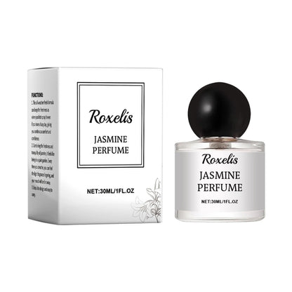 Carmine Juneberry Roxelis Jasmine Romantic Party Perfume bodycare bottle, 30ml, with floral jasmine scent and elegant packaging.