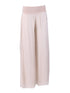 Violet Medea Champagne Donna Italian Silk Palazzo Pant hat in elegant silk with a wide-leg design, styled with a decorative hat band.