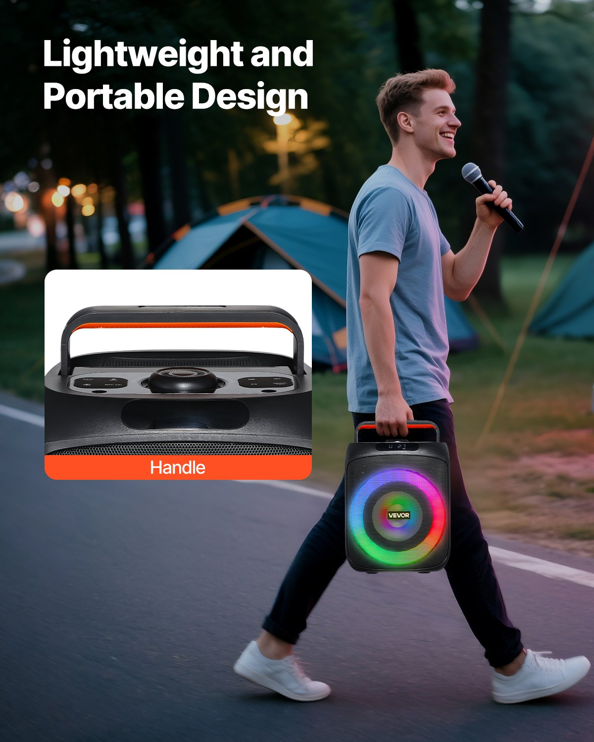 Start2Finish VEVOR karaoke machine for adults with 30W portable Bluetooth speaker, LED lights, wireless microphones, and multiple playback options.