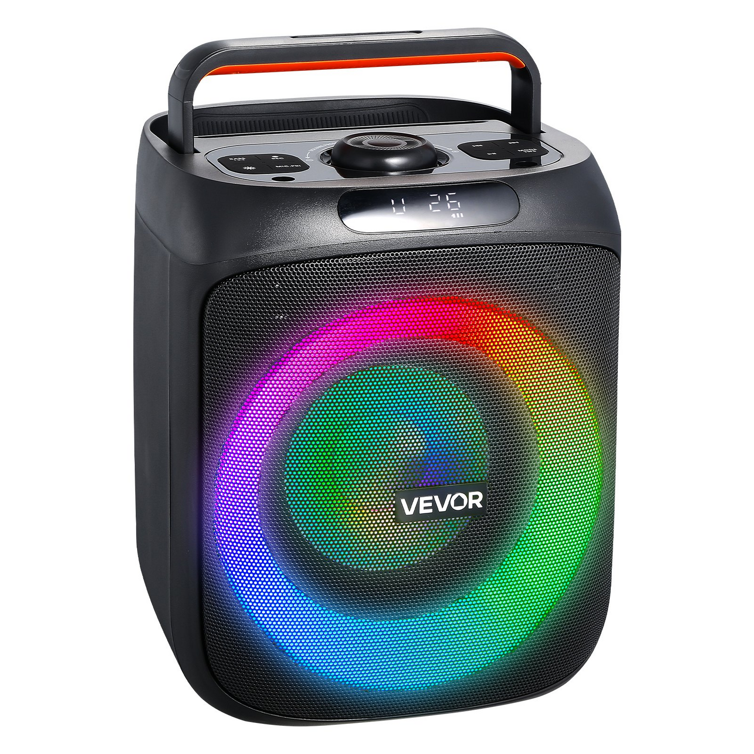Start2Finish VEVOR karaoke machine for adults with Bluetooth speaker, wireless microphones, LED lights, and portable handle.