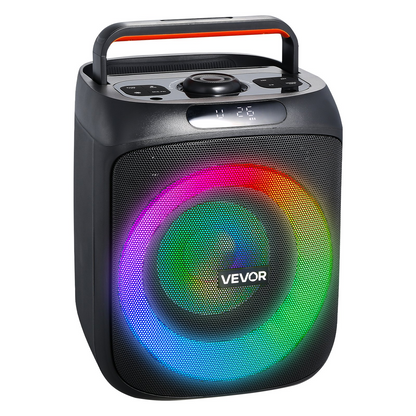 Start2Finish VEVOR karaoke machine for adults with Bluetooth speaker, wireless microphones, LED lights, and portable handle.