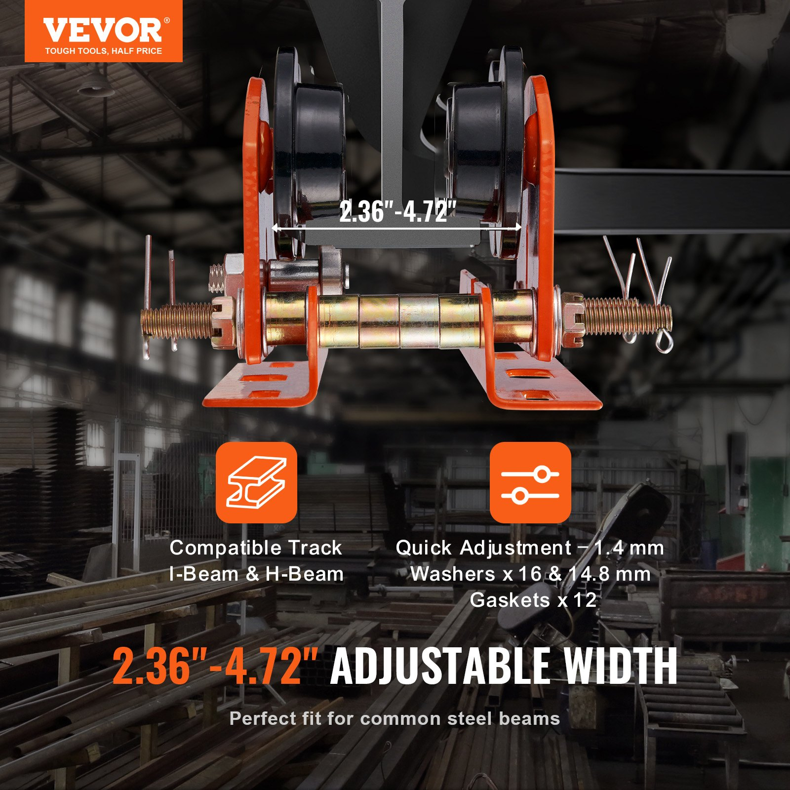 Start2Finish VEVOR Electric Hoist Manual Trolley with dual wheels, adjustable flange width for 0.5 ton capacity I-beam installation