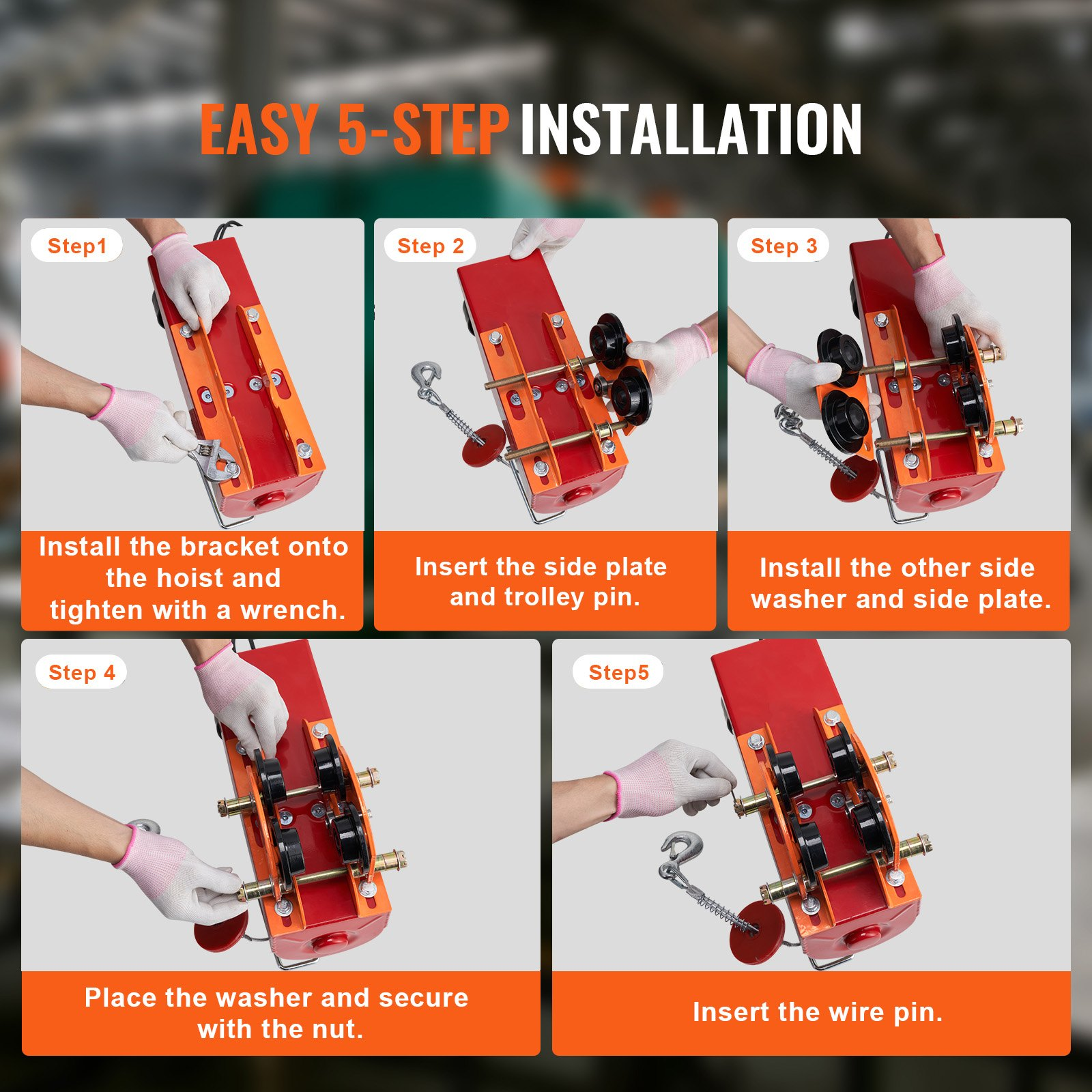 Start2Finish VEVOR electric hoist manual trolley with dual wheels, adjustable flange width for I beams, 1100 lbs capacity.