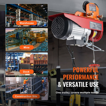 Start2Finish VEVOR electric hoist manual trolley with dual wheels, adjustable flange width for I beam lifting up to 1100 lbs.