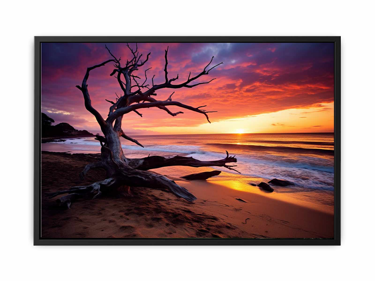 Start2Finish beach sunset canvas art print showcasing vibrant colors and tranquil seaside scene for home decor.