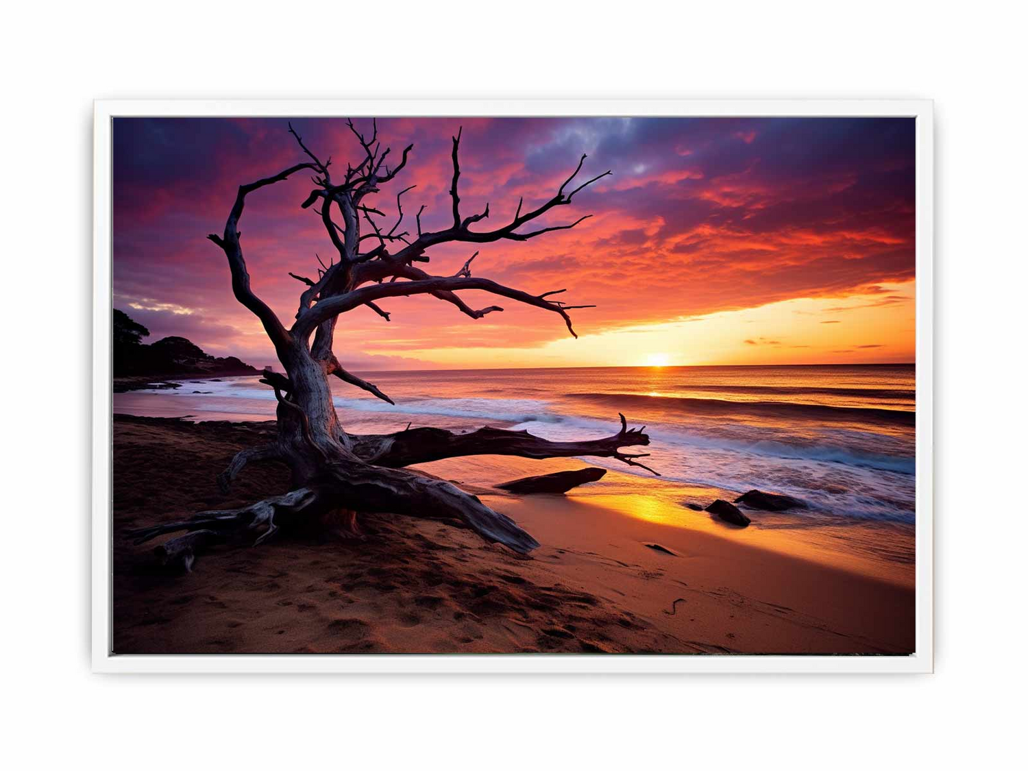 Beach sunset canvas art print by Start2Finish featuring vibrant colors and a serene seaside landscape for home decor.