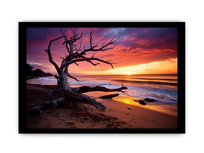 Beach sunset canvas art print by Start2Finish showcasing vibrant colors and serene seaside landscape for home decor.