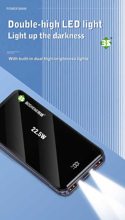 Pear Daisy portable power bank for fast charging, universal battery pack compatible with iPhone, shown with charging cables and device