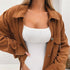 Women’s Jade corduroy loose jacket with turndown collar and pockets, long-sleeve casual outerwear.